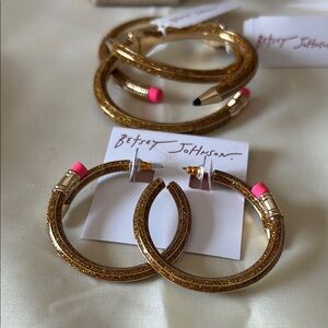Betsey Johnson Gold and Pink Pencil Earrings